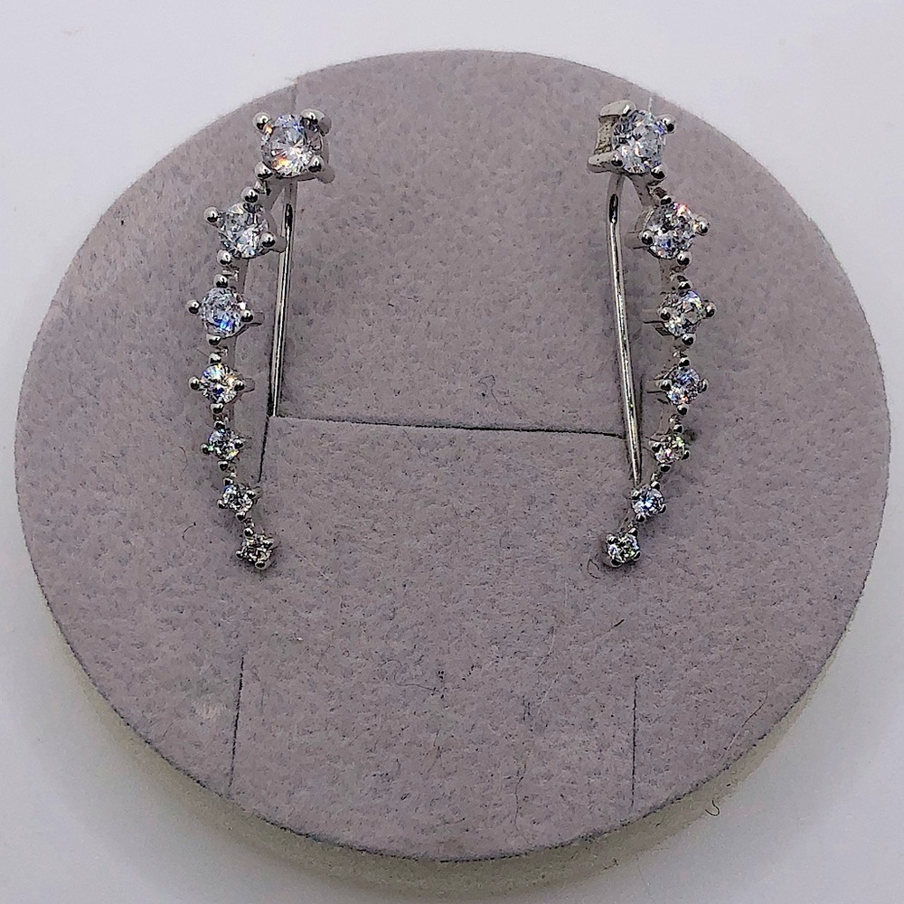 STERLING Silver & Clear / White Cz Climber Earrings 1.1”
